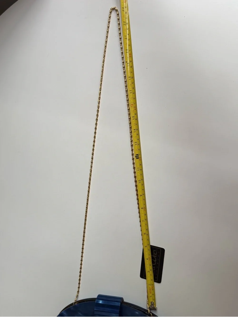 Vintage Lee Wee Hand Bag Unique Blue Marble Acrylic Half Moon Purse Gold Chain - Picture 16 of 16